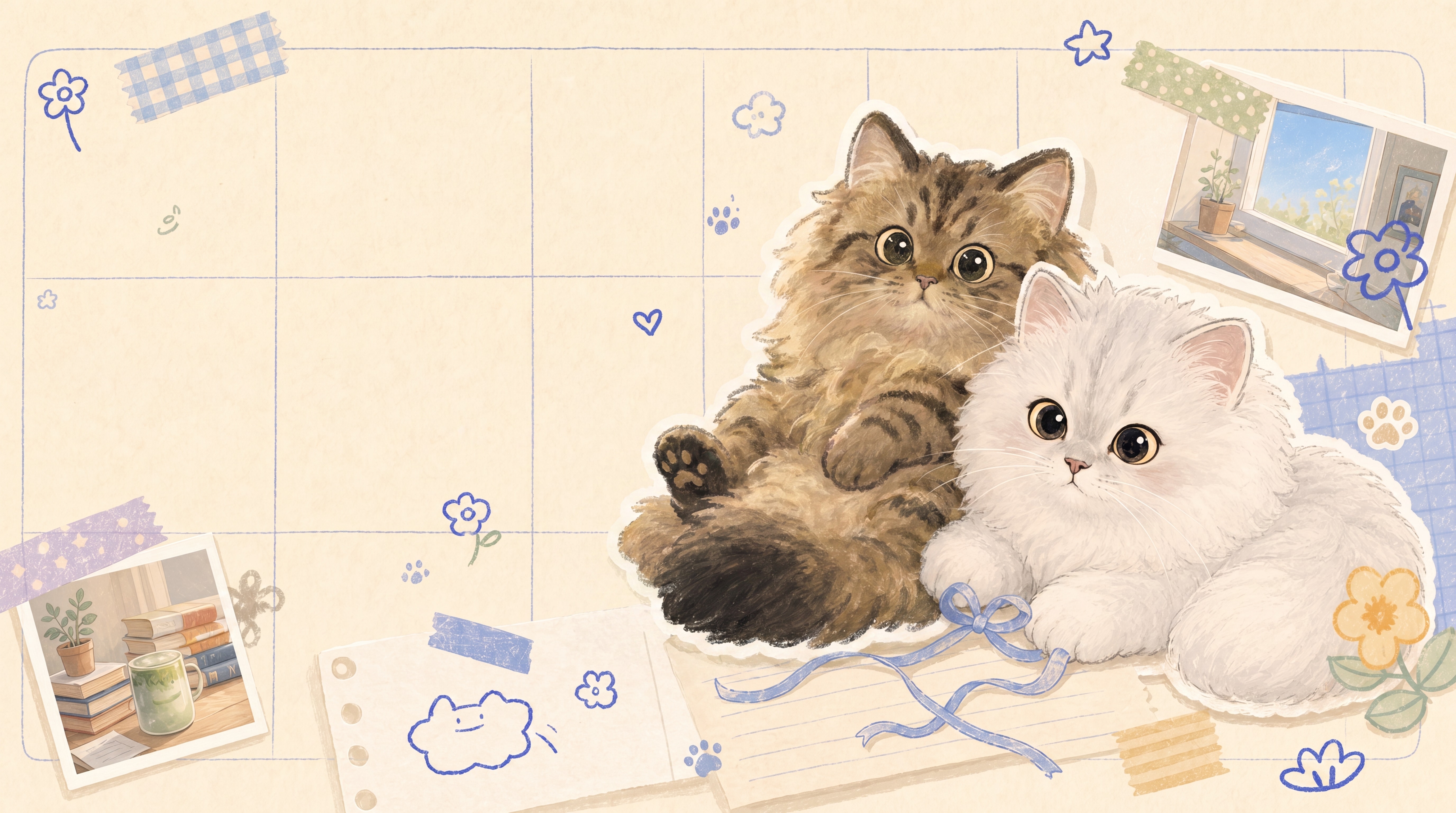 两只猫猫的手帐插画